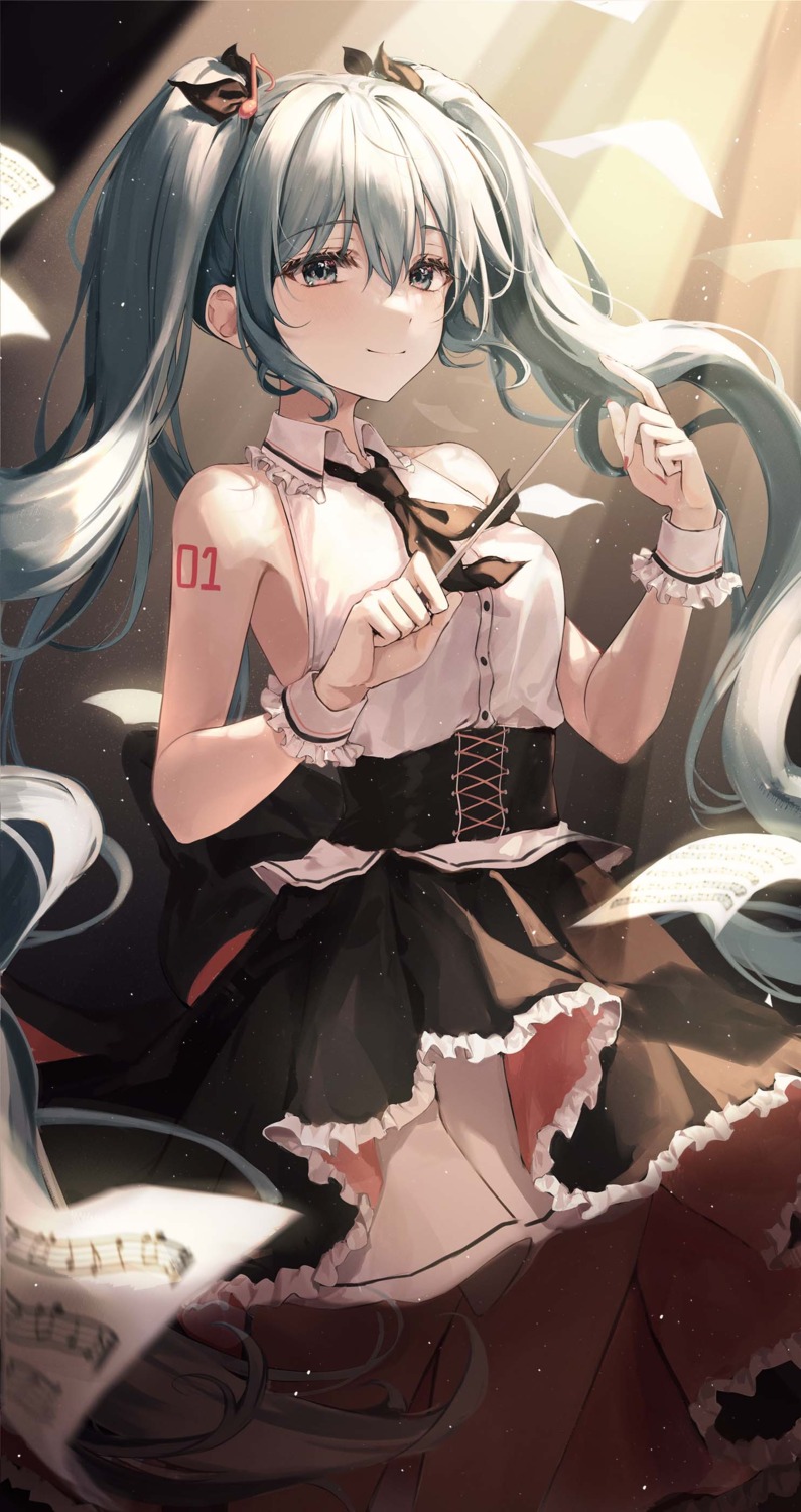 ekina_(1217), hatsune_miku, skirt_lift, tattoo, vocaloid