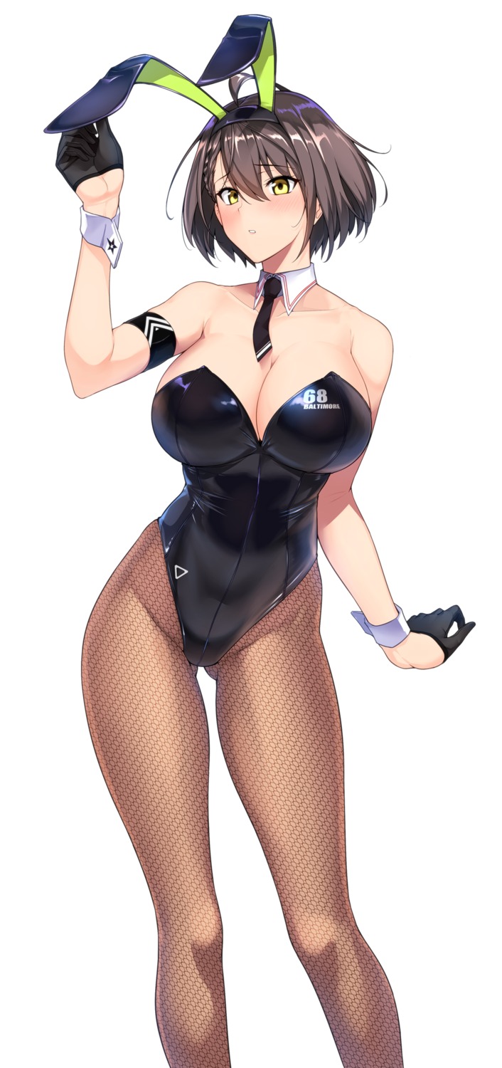animal_ears, azur_lane, baltimore_(azur_lane), bunny_ears, bunny_girl, fishnets, halcon, no_bra, pantyhose