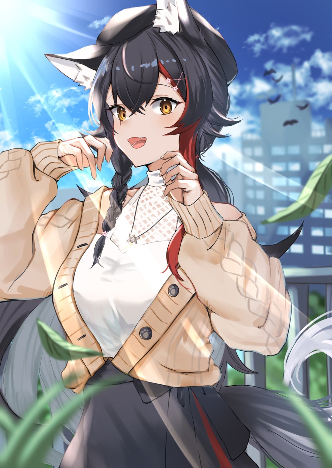 animal_ears, chamaru5963, hololive, hololive_gamers, ookami_mio, sweater, tail