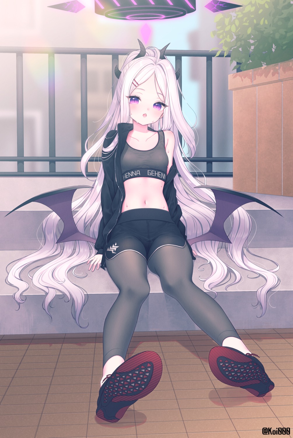 blue_archive, bra, devil, halo, horns, nishiki_koi, open_shirt, pantyhose