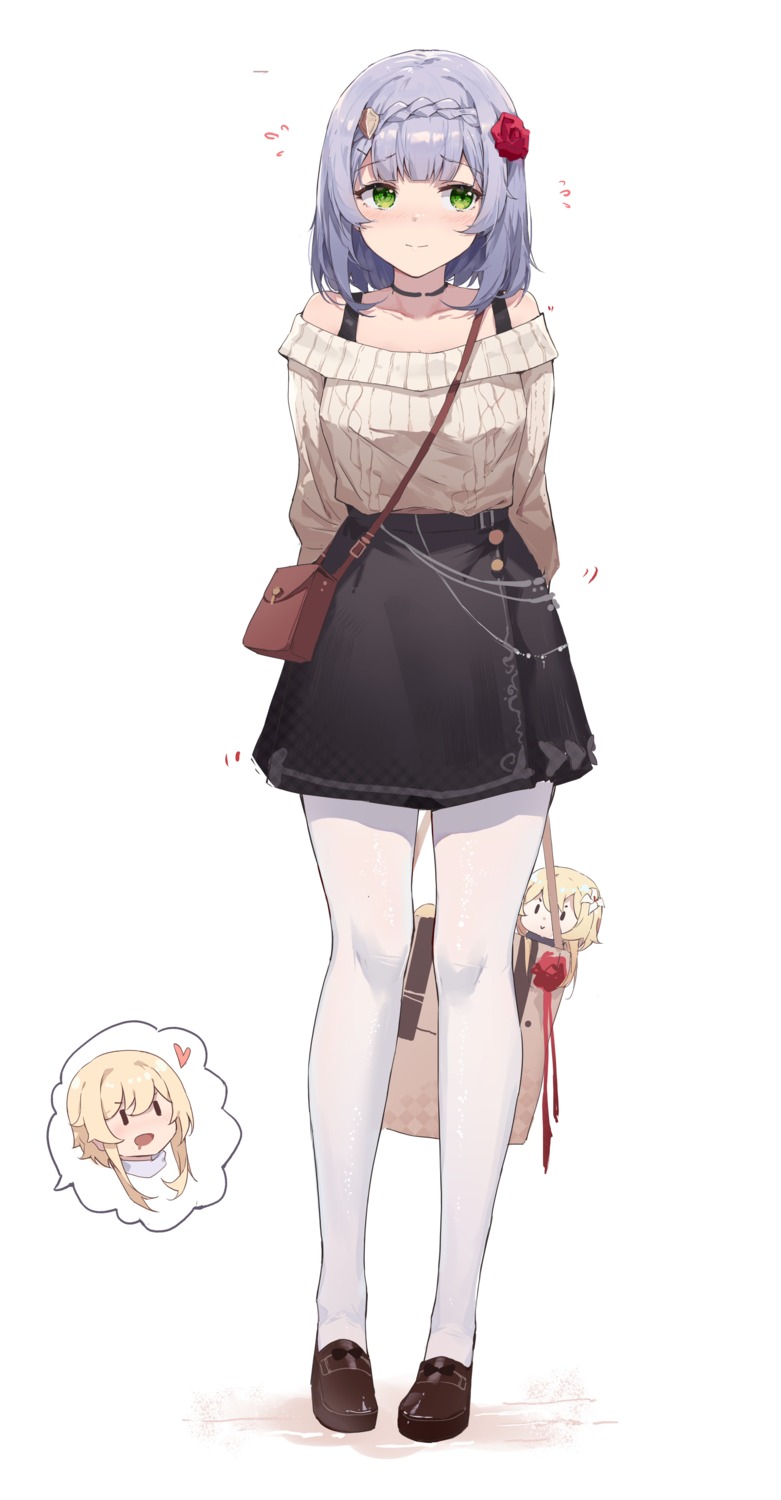 chibi, genshin_impact, lumine, noelle_(genshin_impact), pantyhose, sweater, yajuu