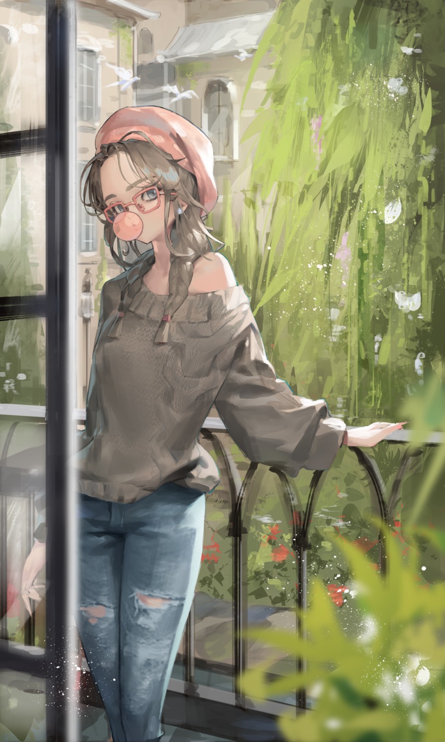 jung_wonjo, megane, sweater, torn_clothes