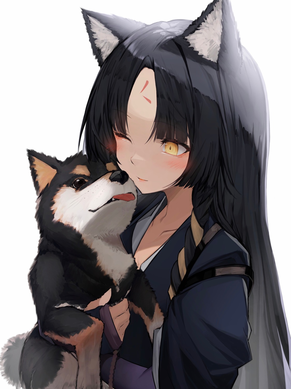 animal_ears, arknights, inumimi, japanese_clothes, saga_(arknights), tab_head