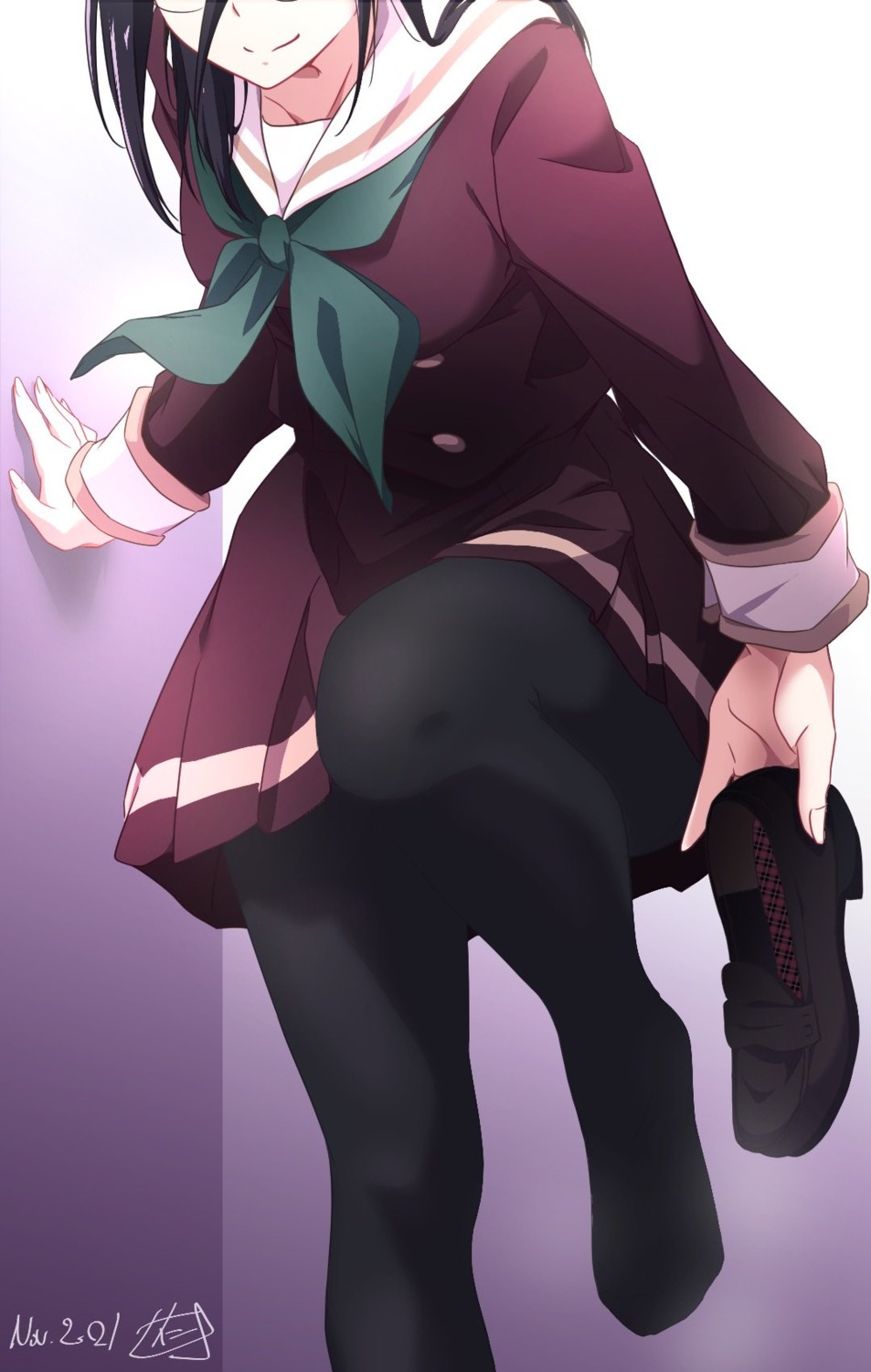 feet, hibike!_euphonium, megane, nii_manabu, pantyhose, seifuku, skirt_lift, tanaka_asuka