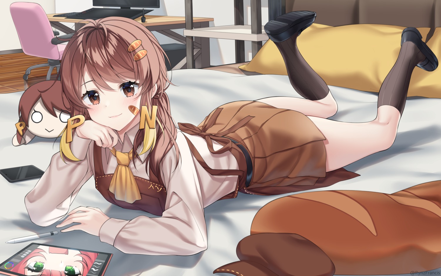 bandaid, chibi, pan_(vtuber), rynzfrancis, seifuku