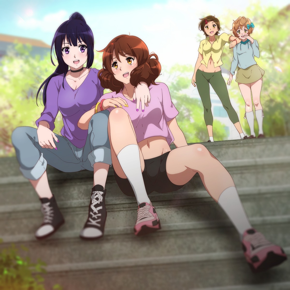 bike_shorts, cleavage, hibike!_euphonium, katou_hazuki_(hibike!_euphonium), kawashima_sapphire, kousaka_reina, oumae_kumiko, sbel02