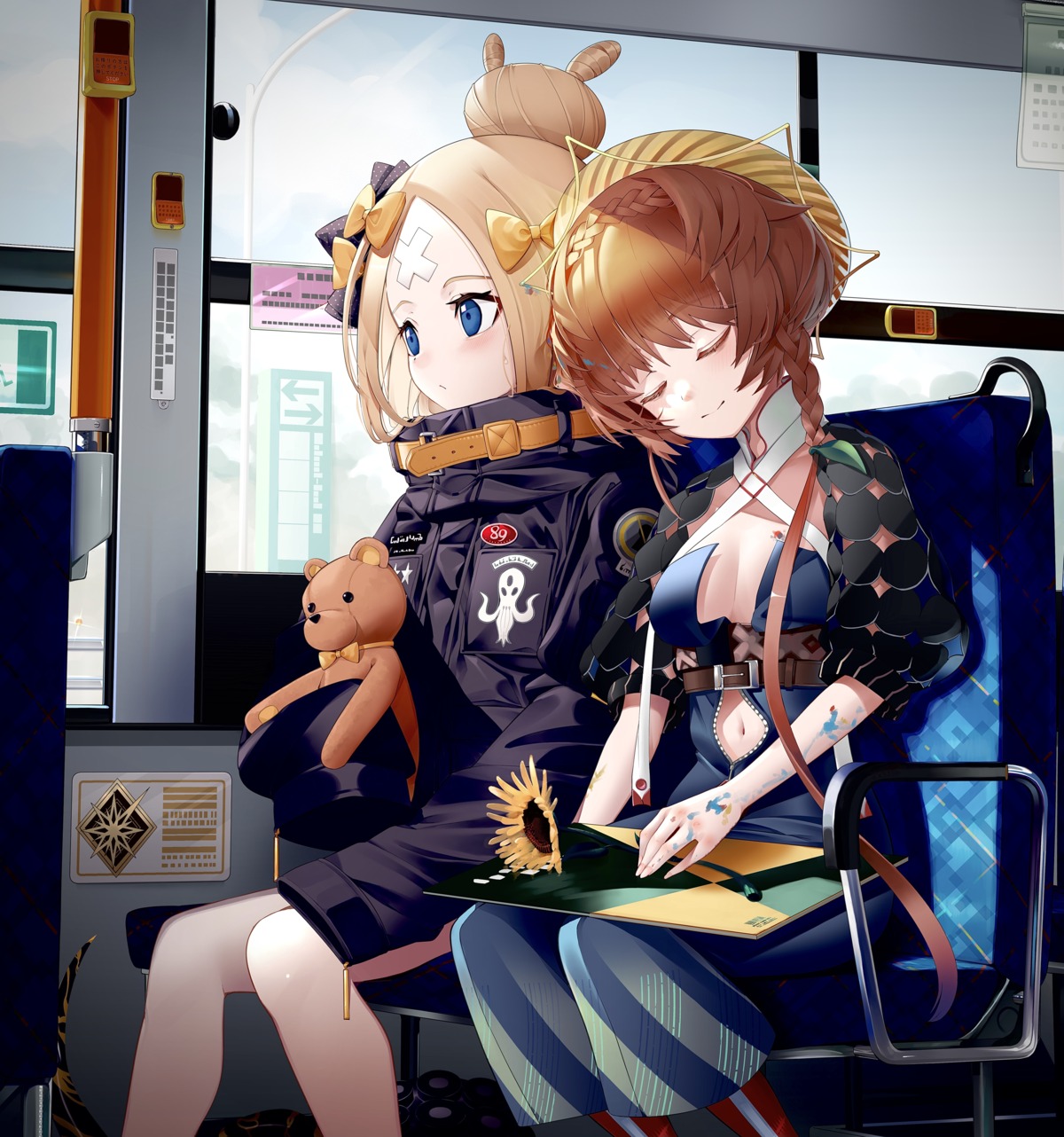 abigail_williams_(fate), bandaid, cleavage, fate/grand_order, no_bra, shiro_ami, van_gogh_(fate), yuri
