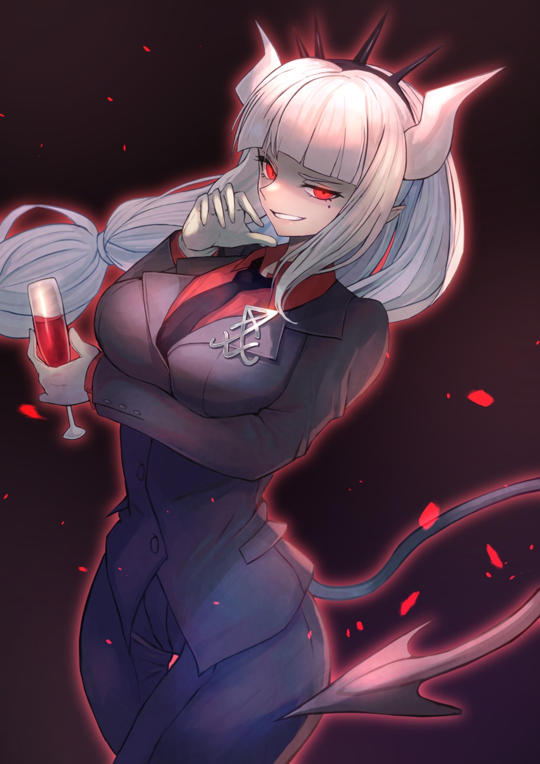 business_suit, devil, helltaker, horns, lucifer_(helltaker), ohako_(ohako1818), pointy_ears, tail