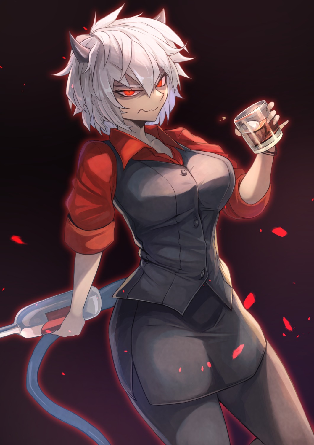 devil, helltaker, horns, malina_(helltaker), ohako_(ohako1818), pantyhose, tail