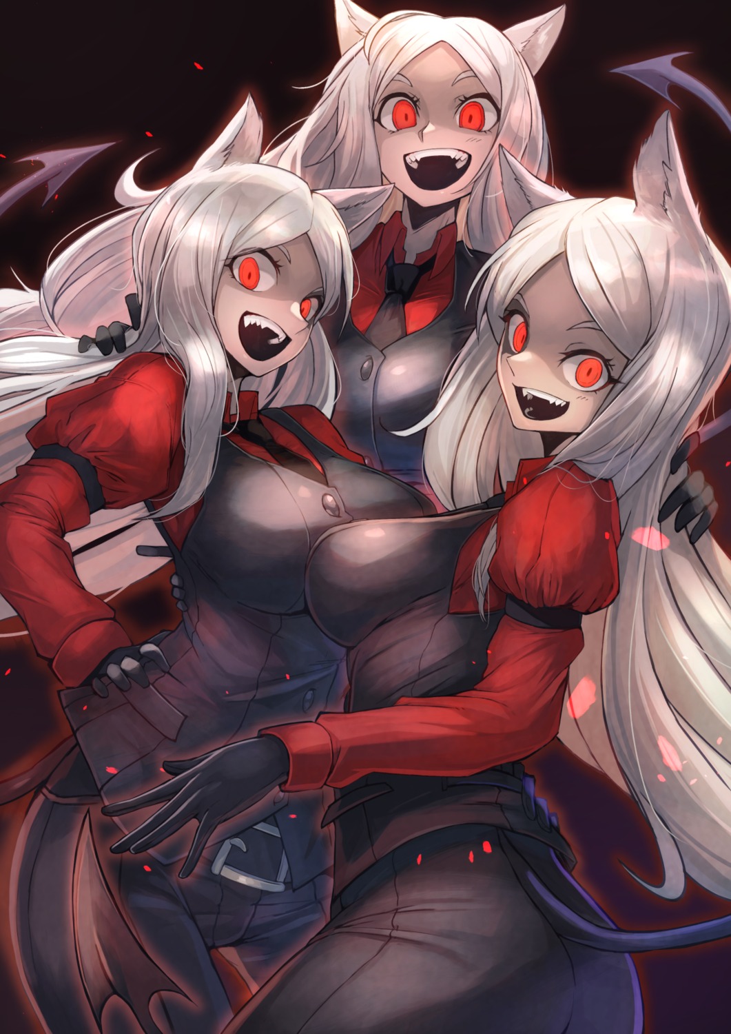 animal_ears, ass, cerberus_(helltaker), devil, helltaker, ohako_(ohako1818), tail