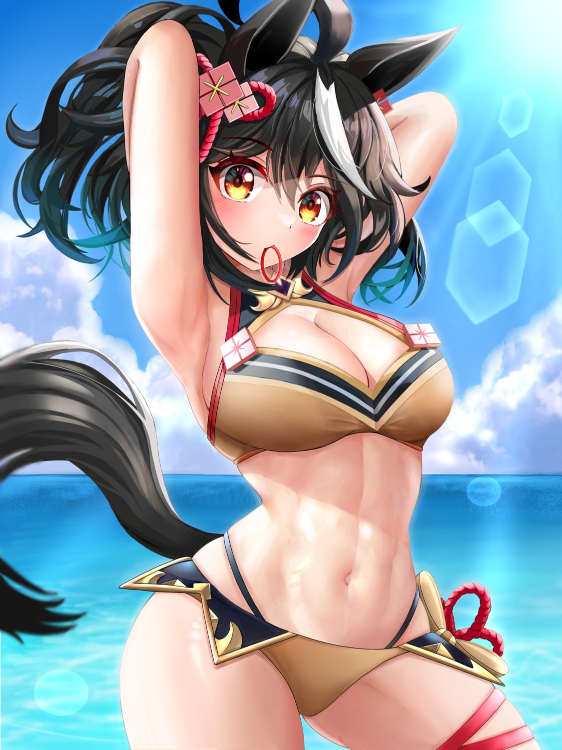 animal_ears, bikini, garter, kitasan_black_(umamusume), ryuryu_mt, swimsuits, tail, uma_musume_pretty_derby
