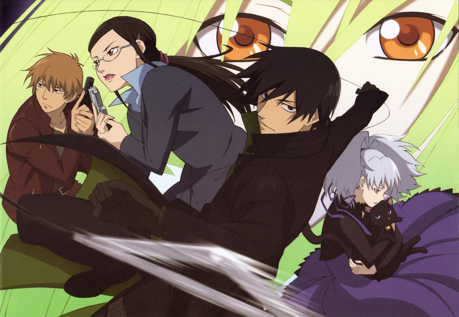 amber, darker_than_black, gun, hei, kirihara_misaki, kouno_yutaka, mao_(darker_than_black), megane