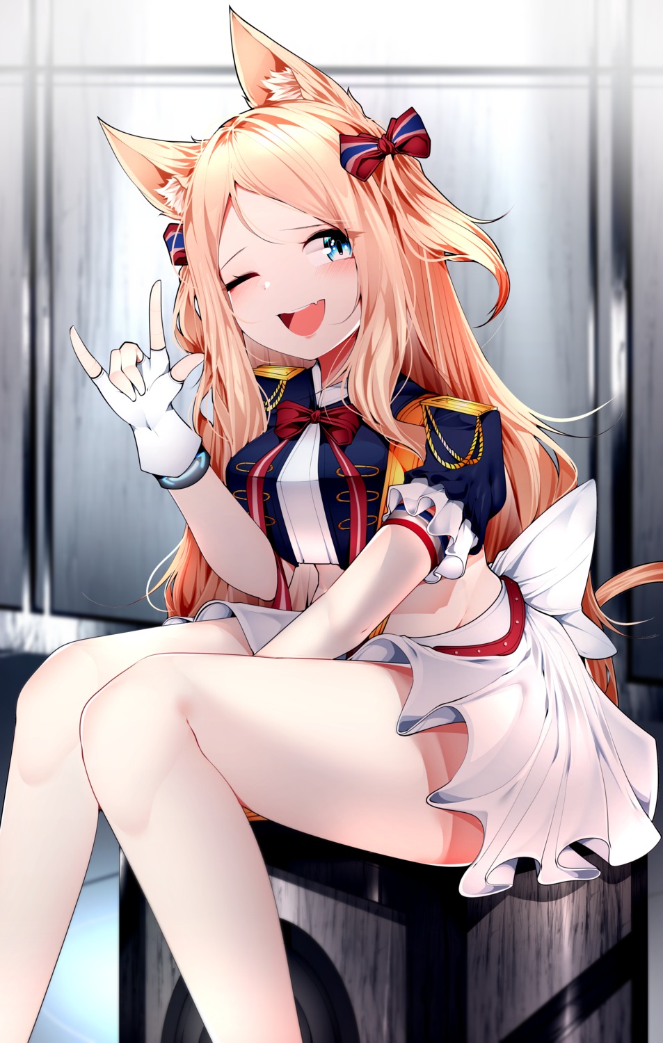 animal_ears, archetto_(arknights), arknights, heterochromia, samip, skirt_lift, tail, uniform