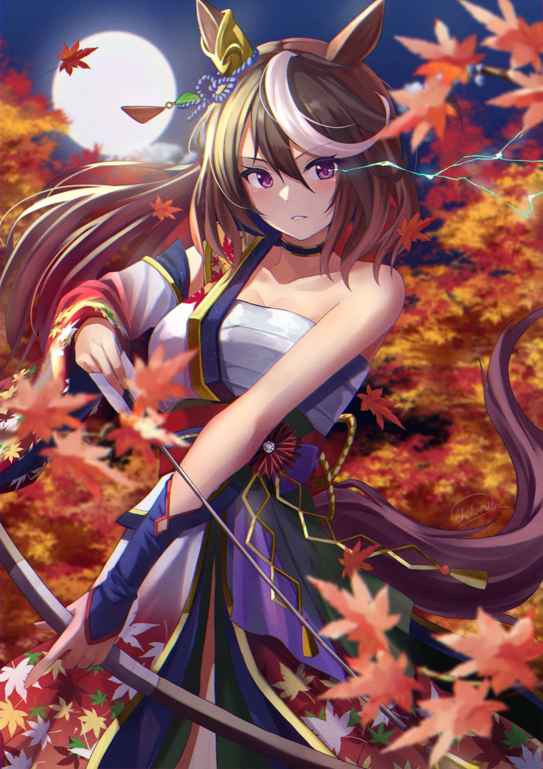 animal_ears, chakuma, japanese_clothes, sarashi, symboli_rudolf_(umamusume), tail, uma_musume_pretty_derby, weapon