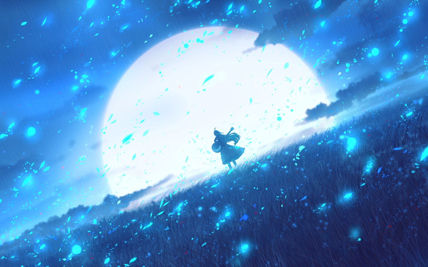 dress, guitar, landscape, sakimori_(hououbds), wallpaper