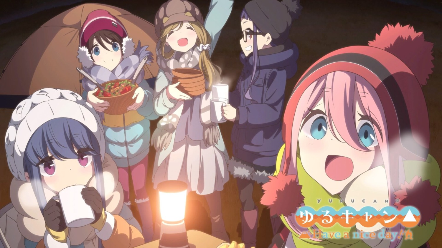 inuyama_aoi, kagamihara_nadeshiko, mages., megane, oogaki_chiaki, pantyhose, saitou_ena, shima_rin