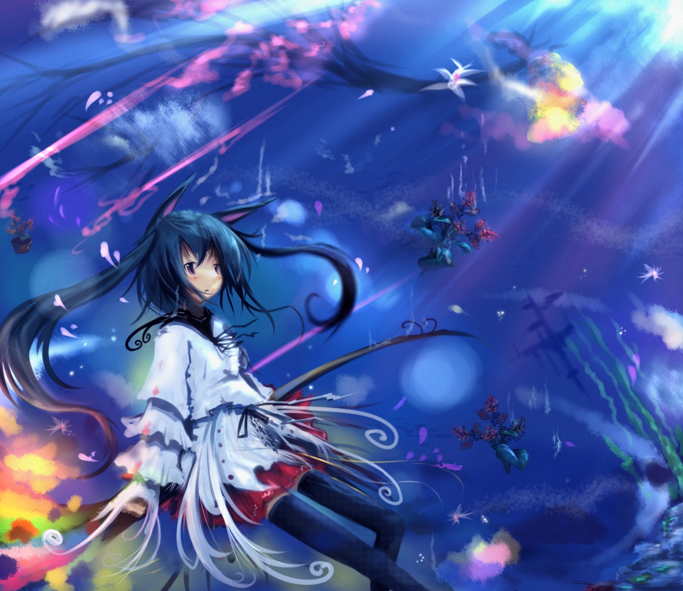 animal_ears, dress, nekomimi, sharurii, thighhighs