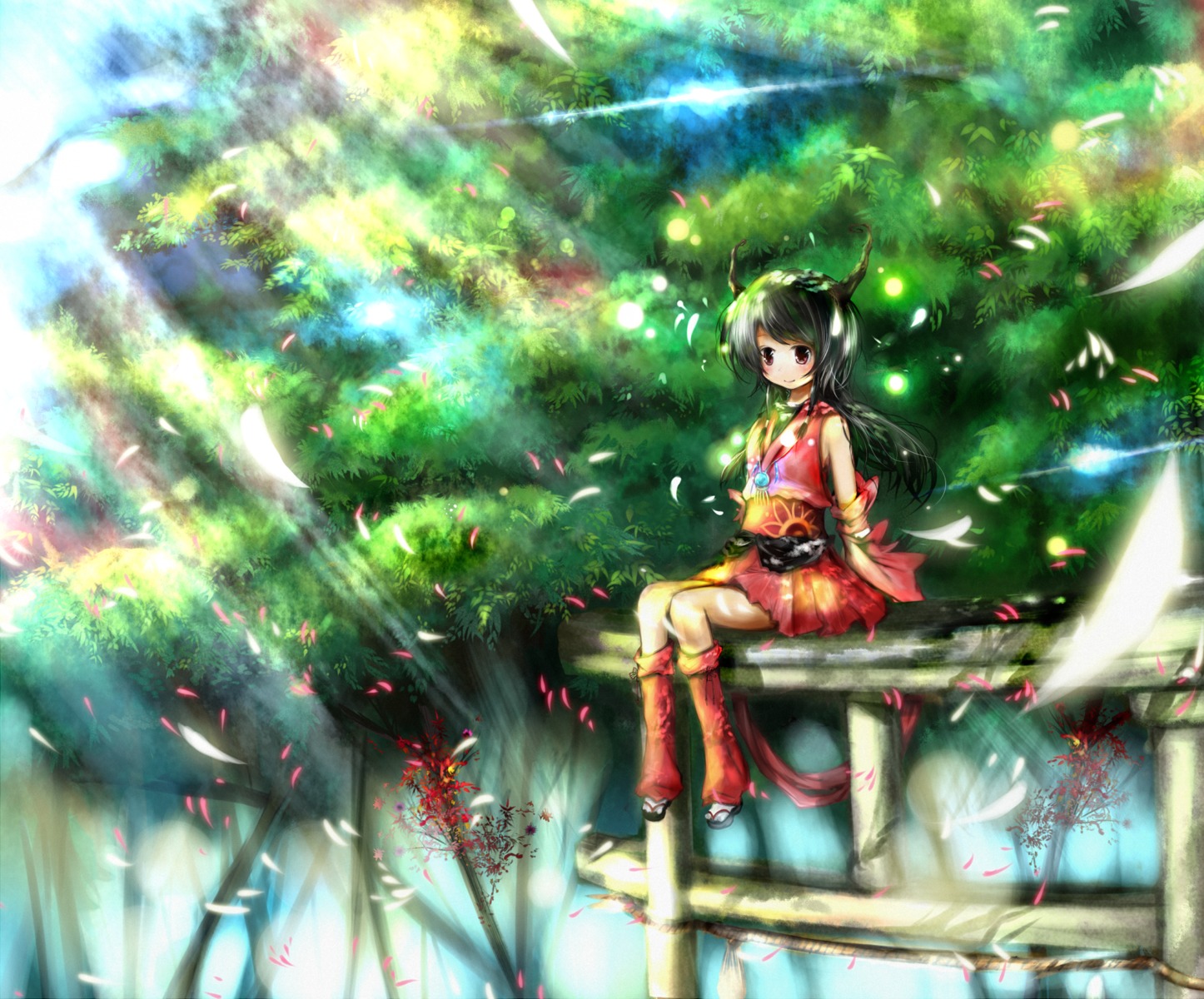 horns, japanese_clothes, landscape, naga, ryuujin_naga, sharurii