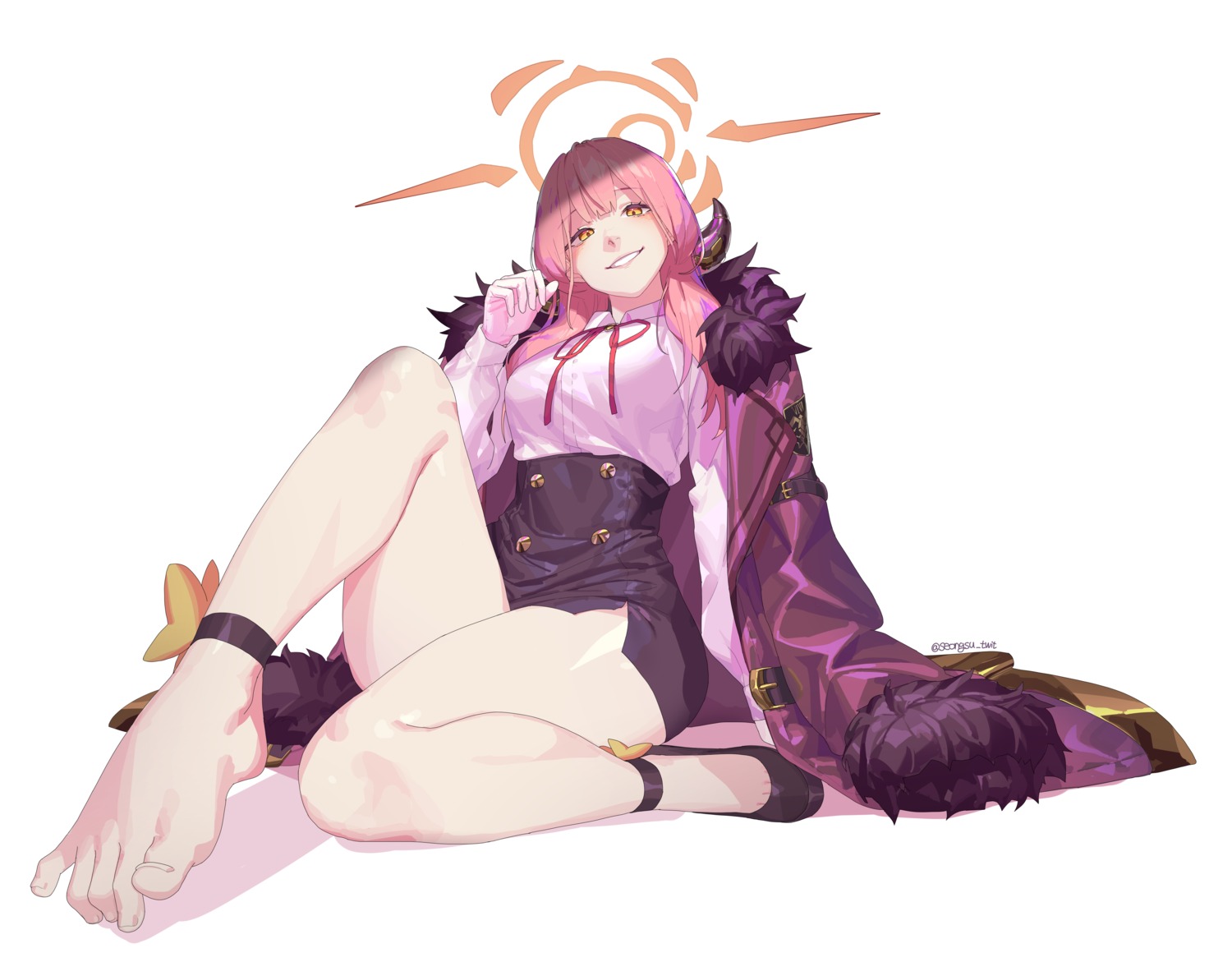 blue_archive, dress_shirt, feet, halo, horns, rikuhachima_aru, seongsu_twit