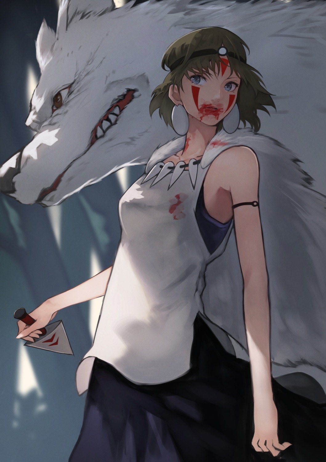 blood, mononoke_hime, san_(mononoke_hime), weapon, yoshio_(55level)