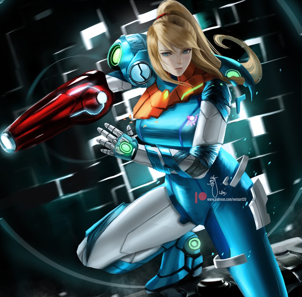 armor, bodysuit, metroid, metroid_dread, samus_aran, weapon, wei_(promise_0820)