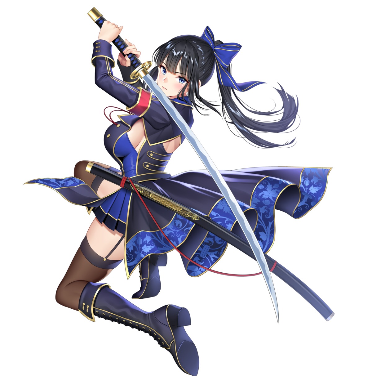 gang_of_heaven, heels, re:shimashima, skirt_lift, stockings, sword, thighhighs, uniform