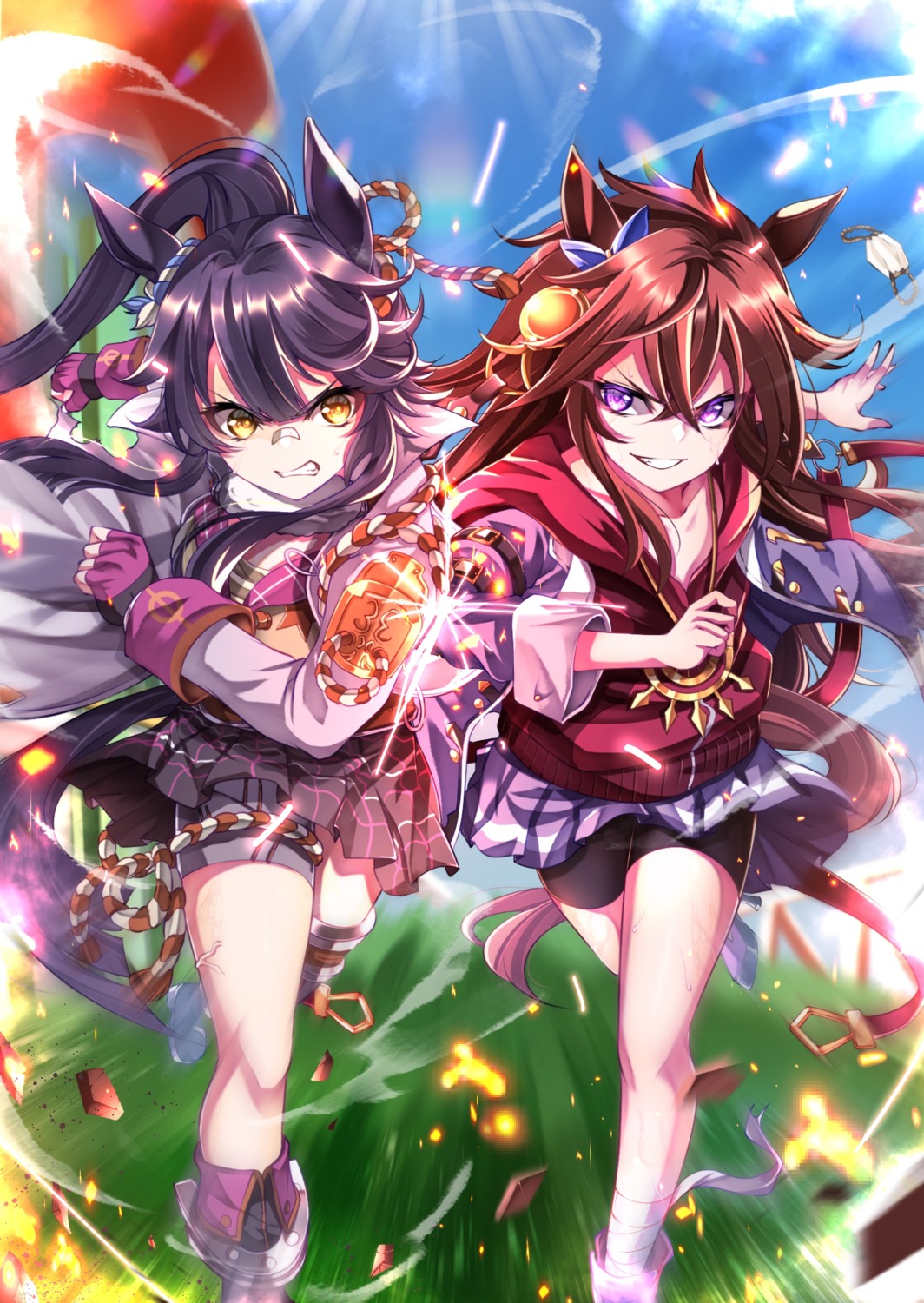 animal_ears, bandages, bandaid, bike_shorts, garter, hero_(10cl3), narita_brian_(umamusume), orfevre_(umamusume)