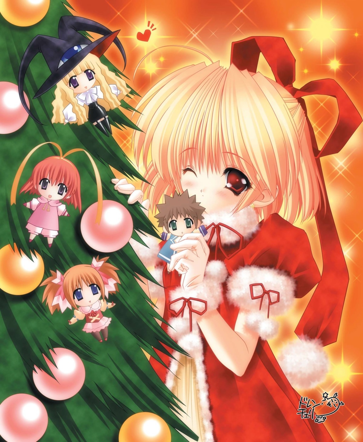 amamiya_polan, chibi, christmas, lilith, moldavite, stella_arista, witch, yami_to_boushi_to_hon_no_tabibito