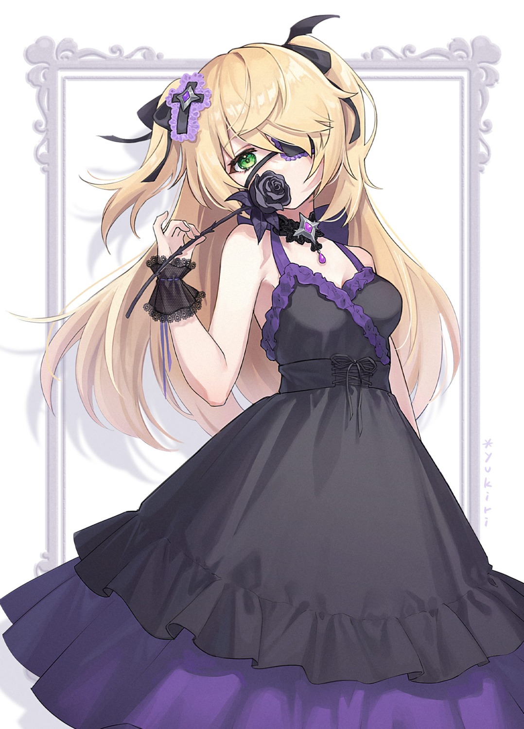 dress, eyepatch, fischl, genshin_impact, l_ii