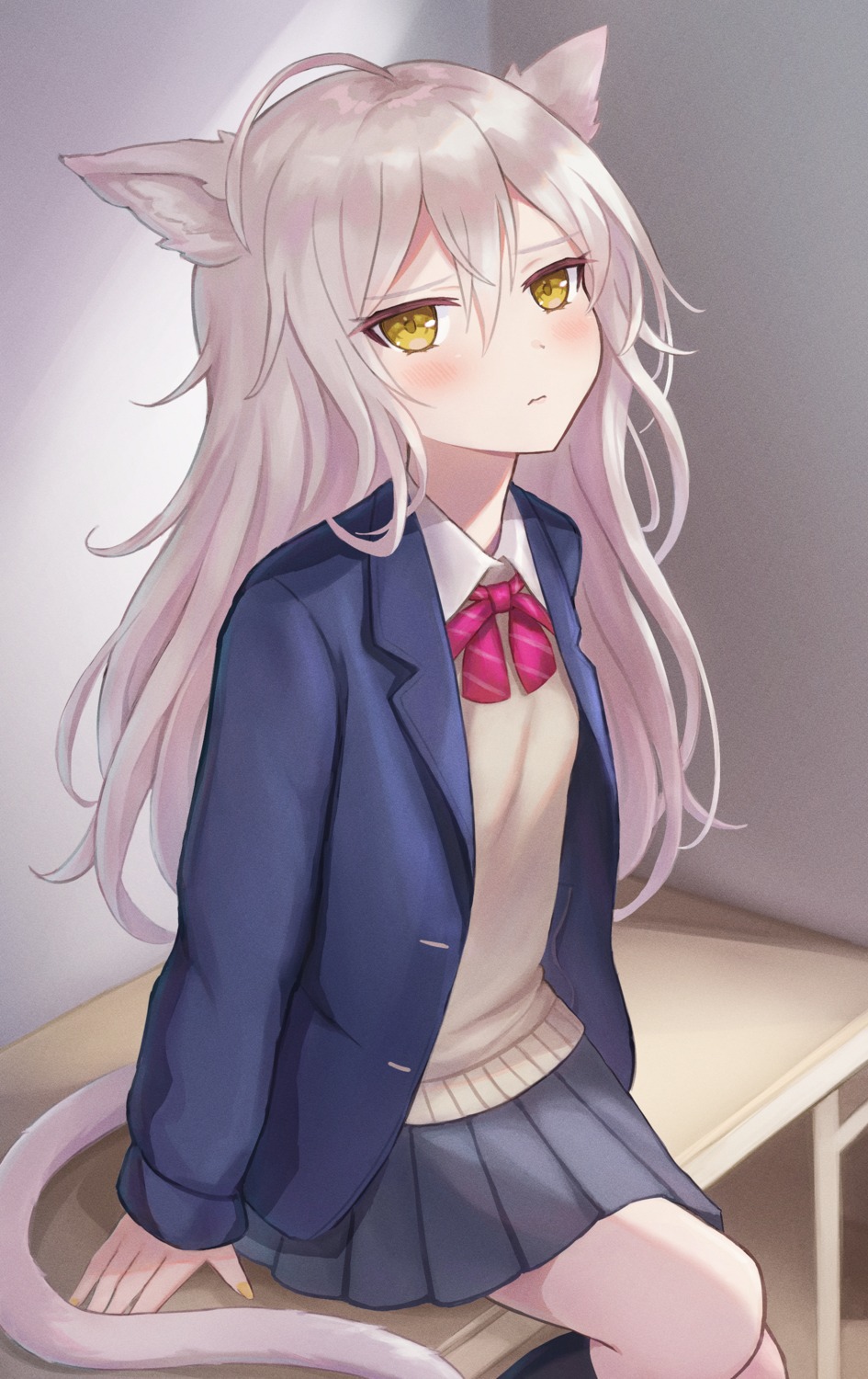 animal_ears, nekomimi, oridays, seifuku, sweater, tail