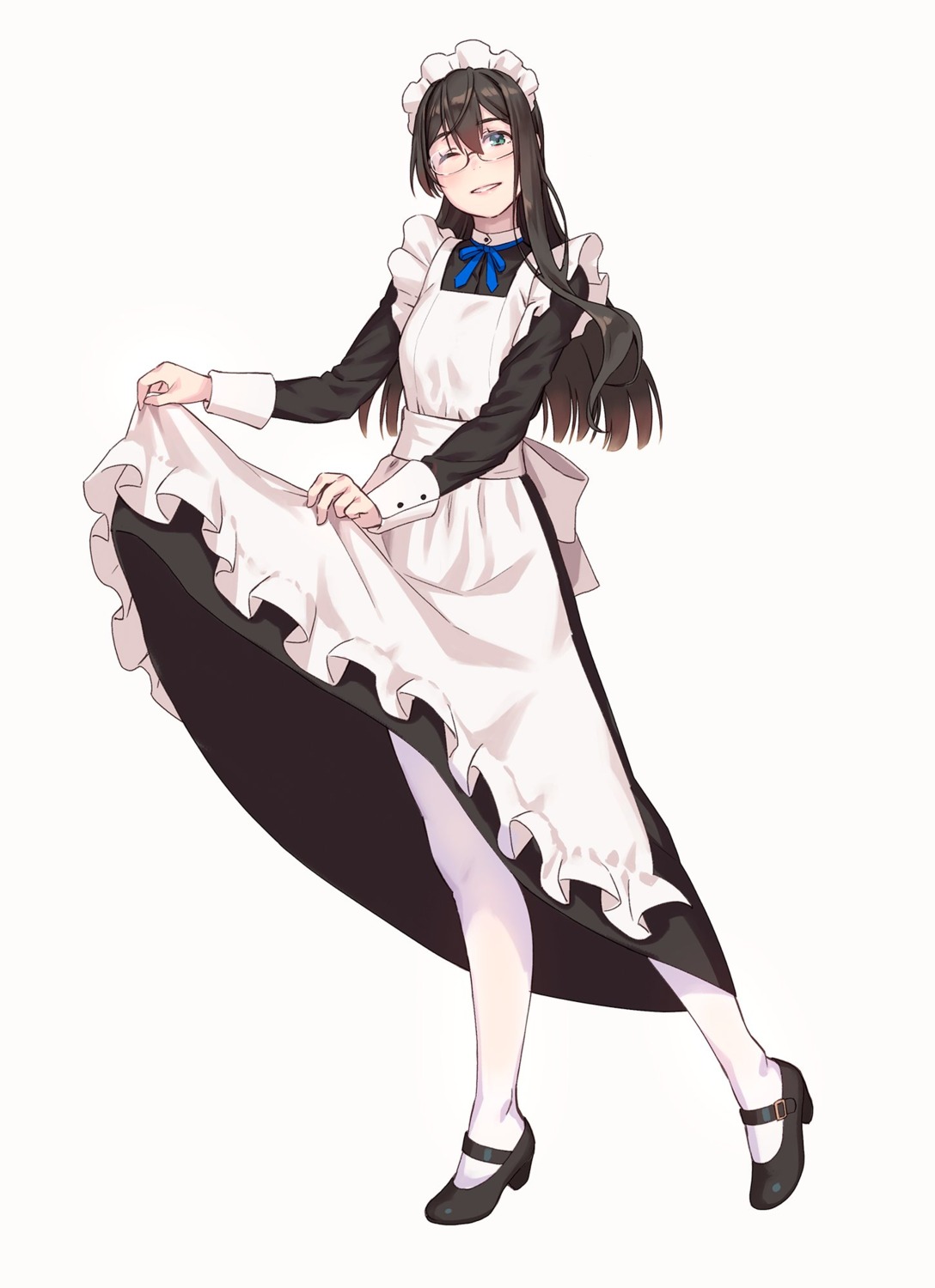 heels, kantai_collection, maid, megane, ooyodo_(kancolle), skirt_lift, yuuji_(and)