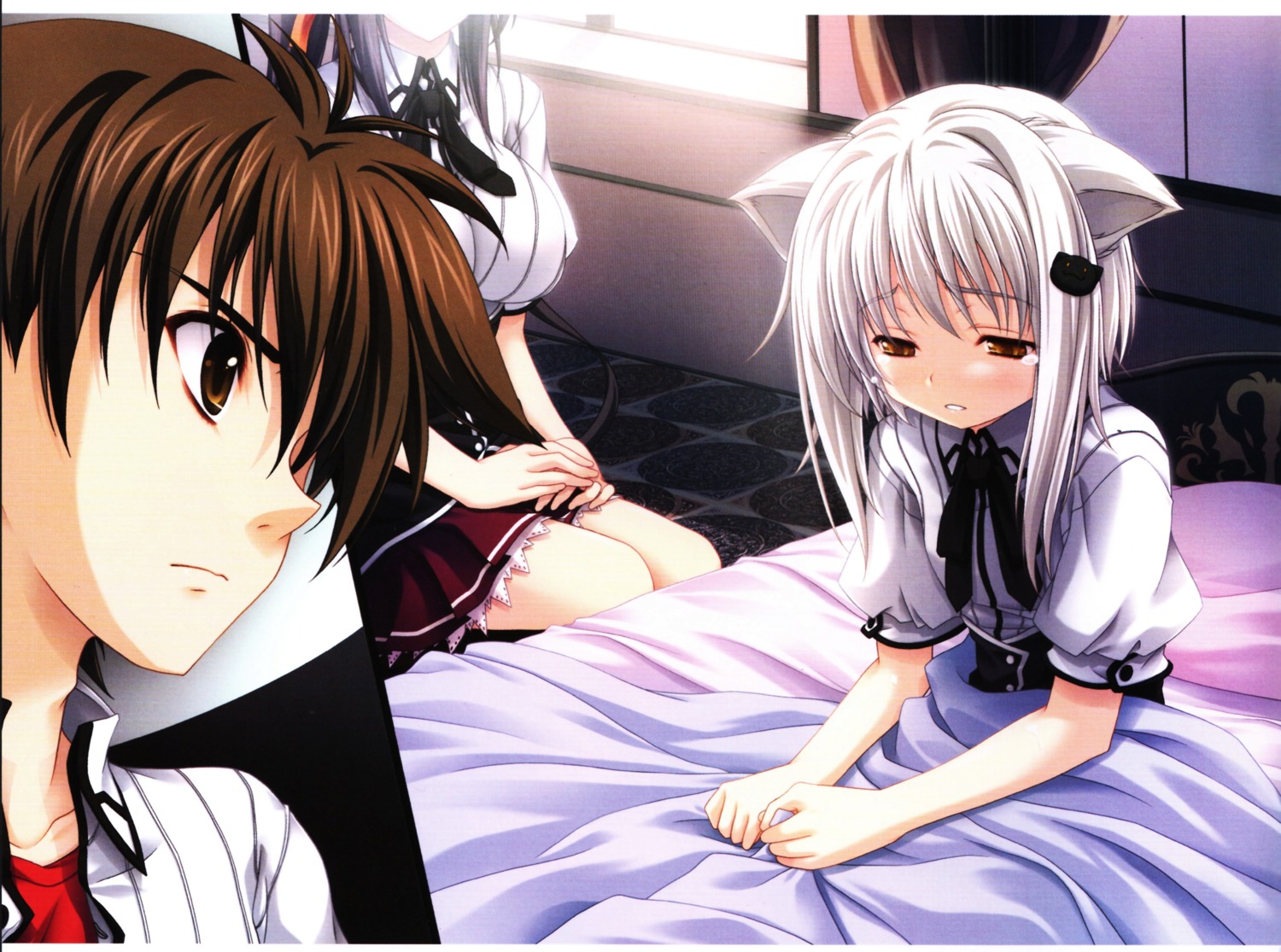 animal_ears, highschool_dxd, himejima_akeno, hyoudou_issei, miyama-zero, seifuku, sheets, toujou_koneko