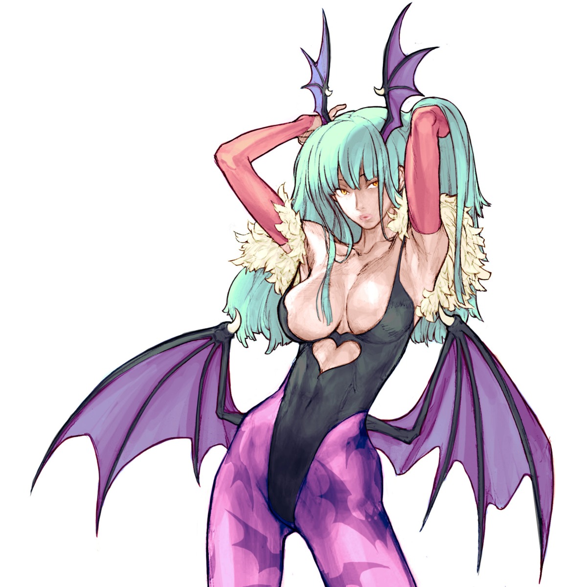capcom, cleavage, dark_stalkers, leotard, morrigan_aensland, nishimura_kinu, pantyhose, wings