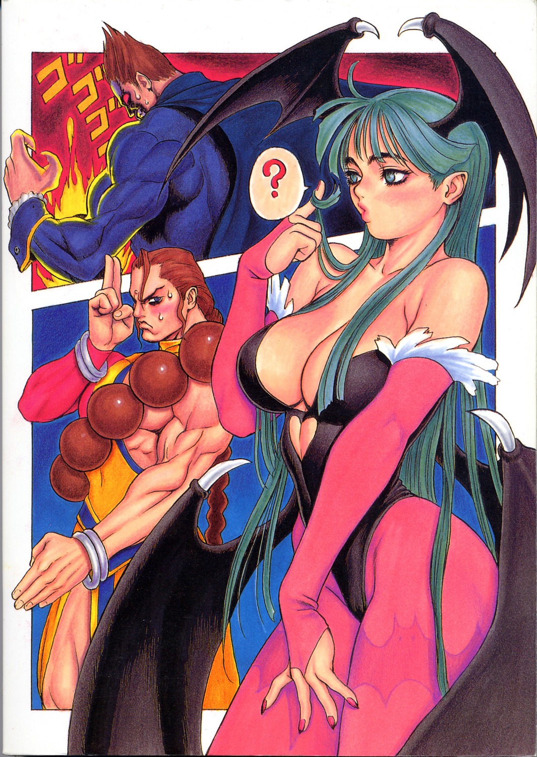 capcom, cleavage, dark_stalkers, demitri_maximoff, donovan_baine, kacchuu_musume, leotard, morrigan_aensland