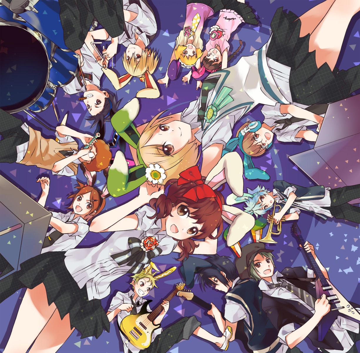 animal_ears, bunny_ears, guitar, komagarita, seifuku