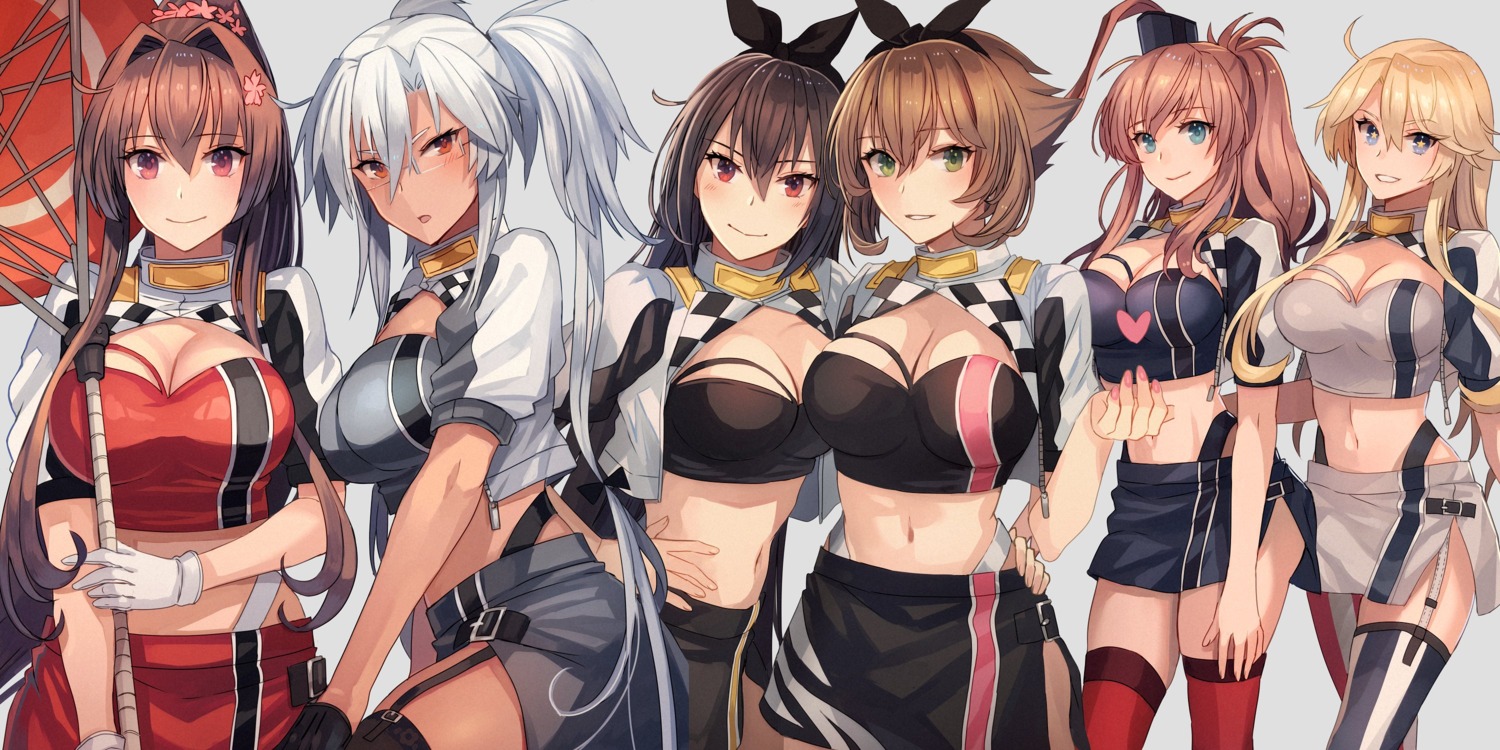 cleavage, heels, iowa_(kancolle), kantai_collection, kasumi_(skchkko), megane, musashi_(kancolle), mutsu_(kancolle)