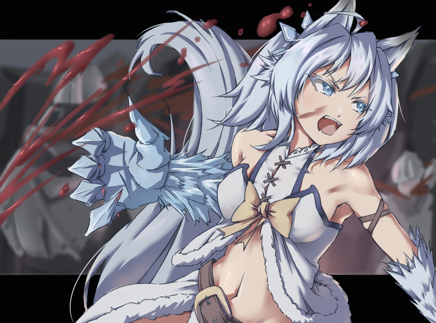 animal_ears, basara, blood, kaifuku_jutsushi_no_yarinaoshi_sokushi_mahou_to_skill_copy_no_chouetsu_heal, no_bra, setsuna_(kaiyari), tail