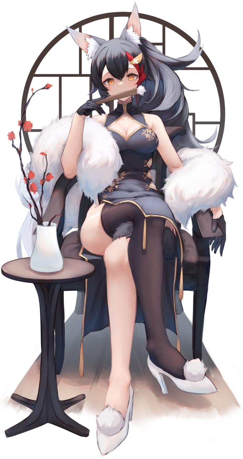 animal_ears, chinadress, cleavage, heels, hololive, hololive_gamers, inre_kemomimi, no_bra