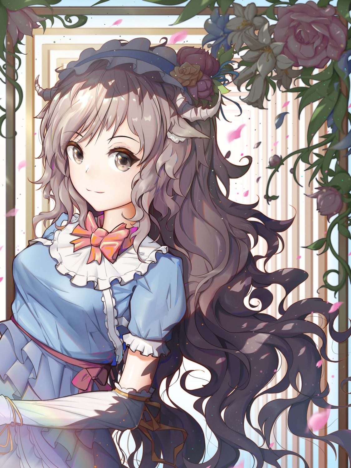 animal_ears, arknights, dress, eyjafjalla_(arknights), hd-hlh-3h, horns
