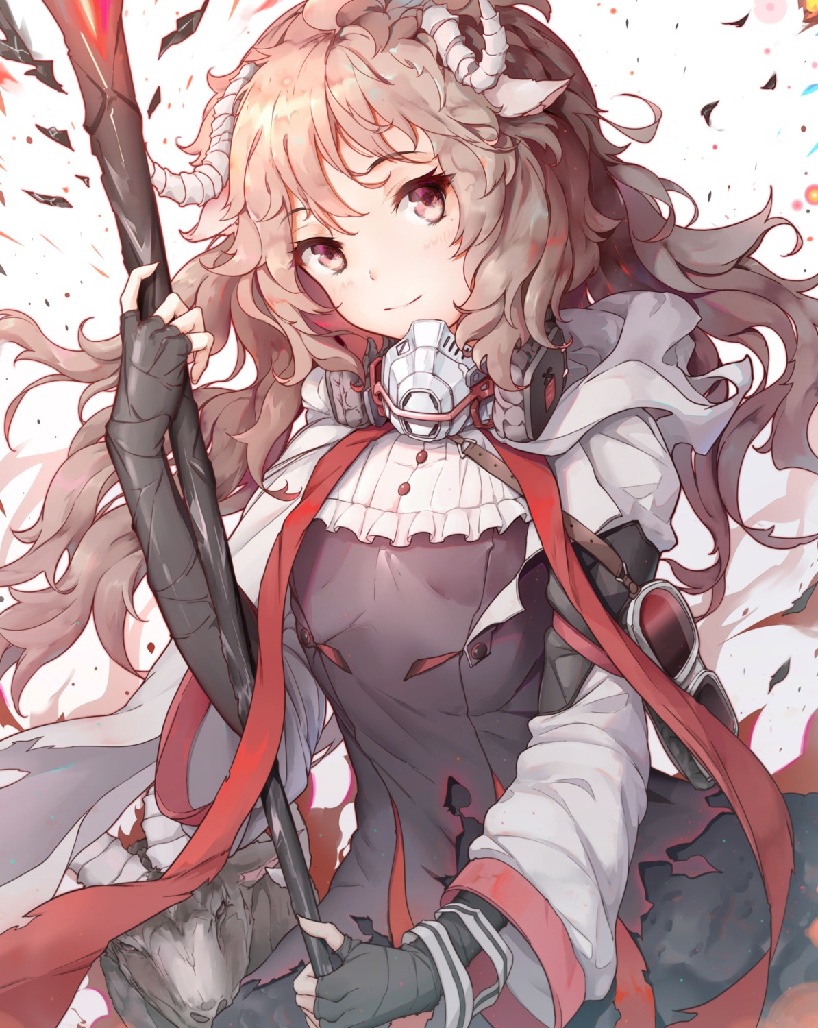 animal_ears, arknights, bandages, eyjafjalla_(arknights), hd-hlh-3h, horns, weapon