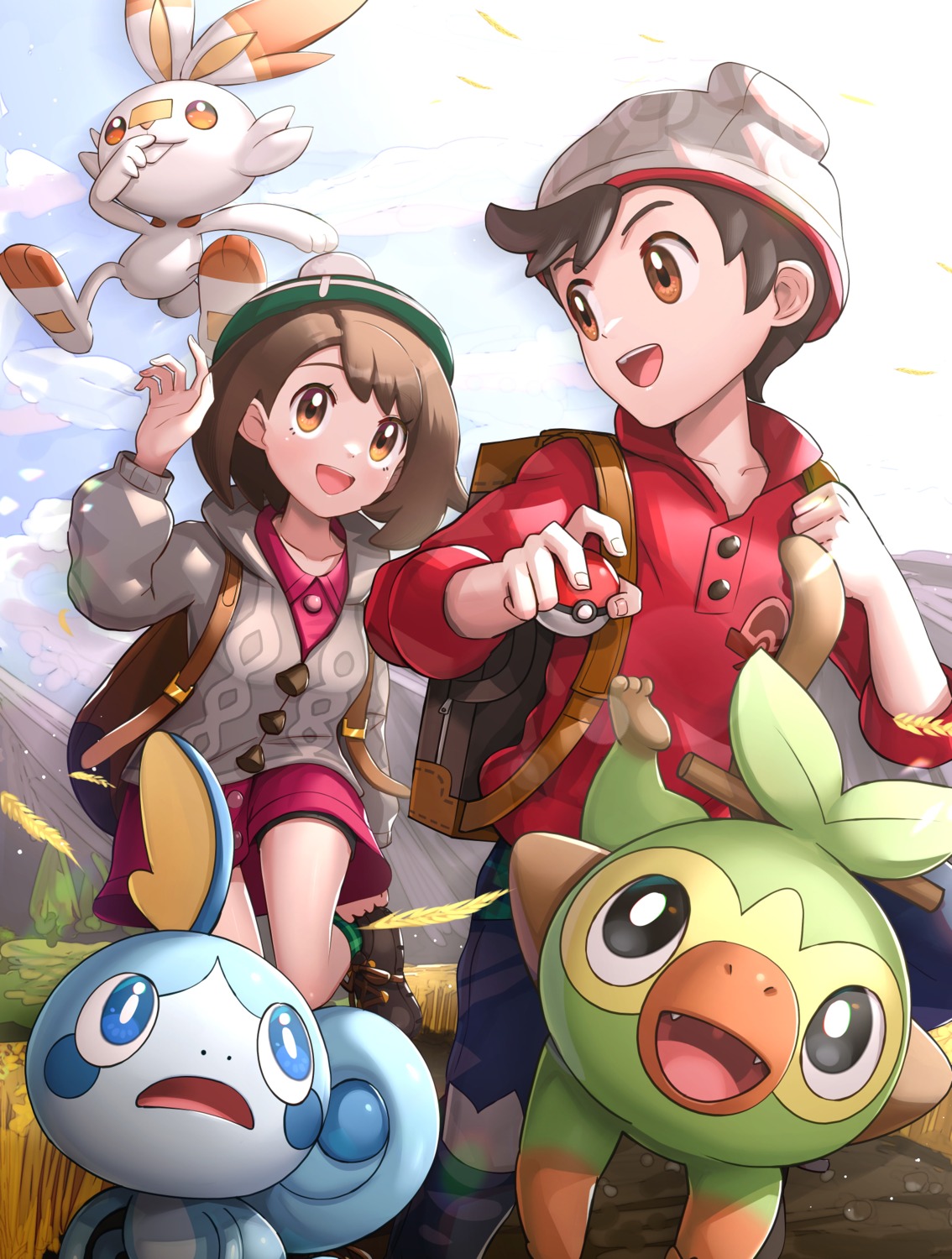 dress, gonzarez, grookey, masaru_(pokemon), pokemon, pokemon_swsh, scorbunny, sobble