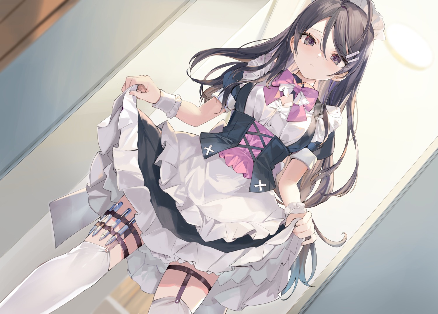cleavage, garter, kimishima_ayano, maid, momoko_(momopoco), skirt_lift, stockings, thighhighs, tokidoki_bosotto_russia-go_de_dereru_tonari_no_alya-san