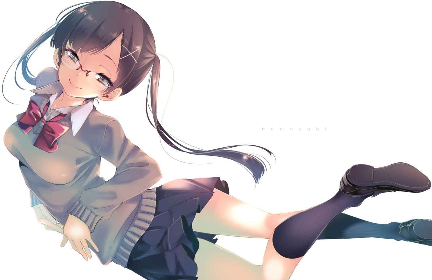 kamizuki_shiki, megane, seifuku, skirt_lift, sweater