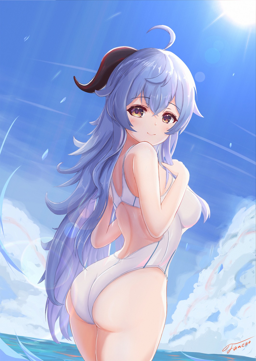 artist_revision, ass, ganyu, genshin_impact, horns, swimsuits, unishaho