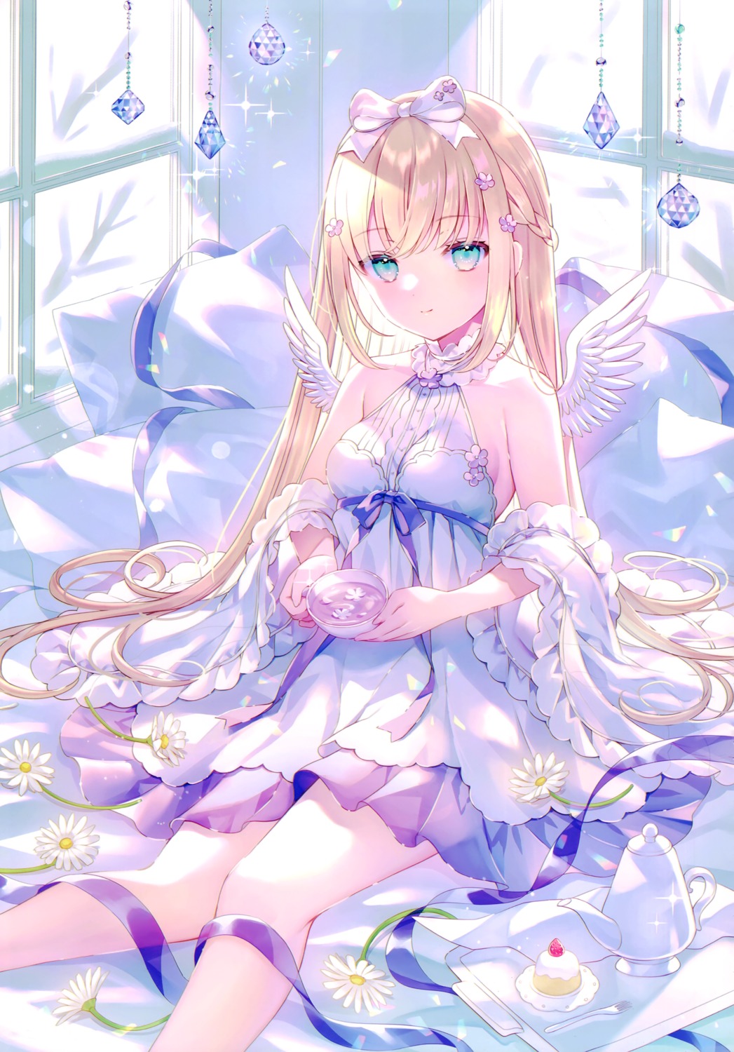 cleavage, dress, no_bra, see_through, wasabi_(sekai), wings