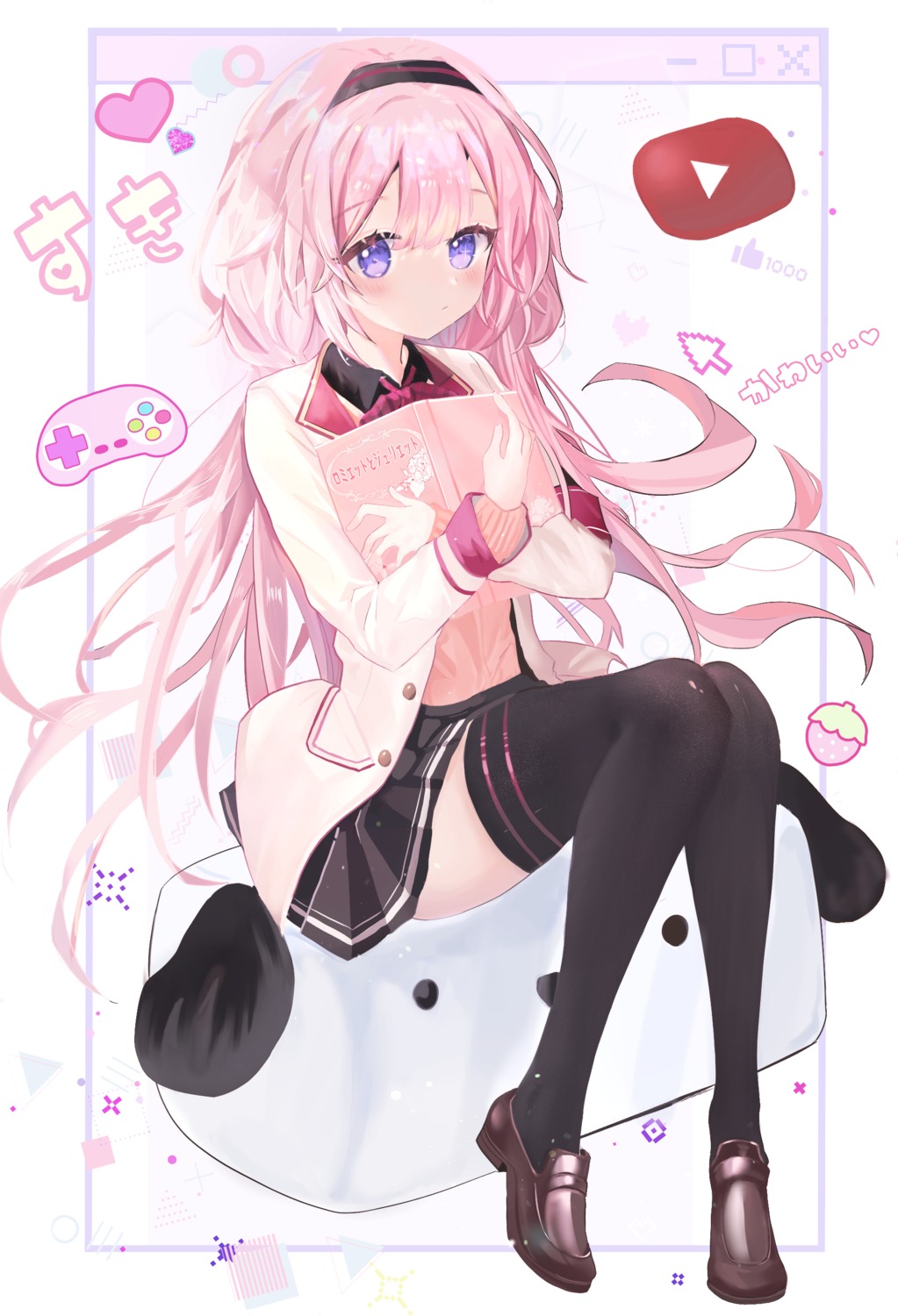 kimu_(yyhhoo23232), nijisanji, seifuku, skirt_lift, suou_sango, thighhighs