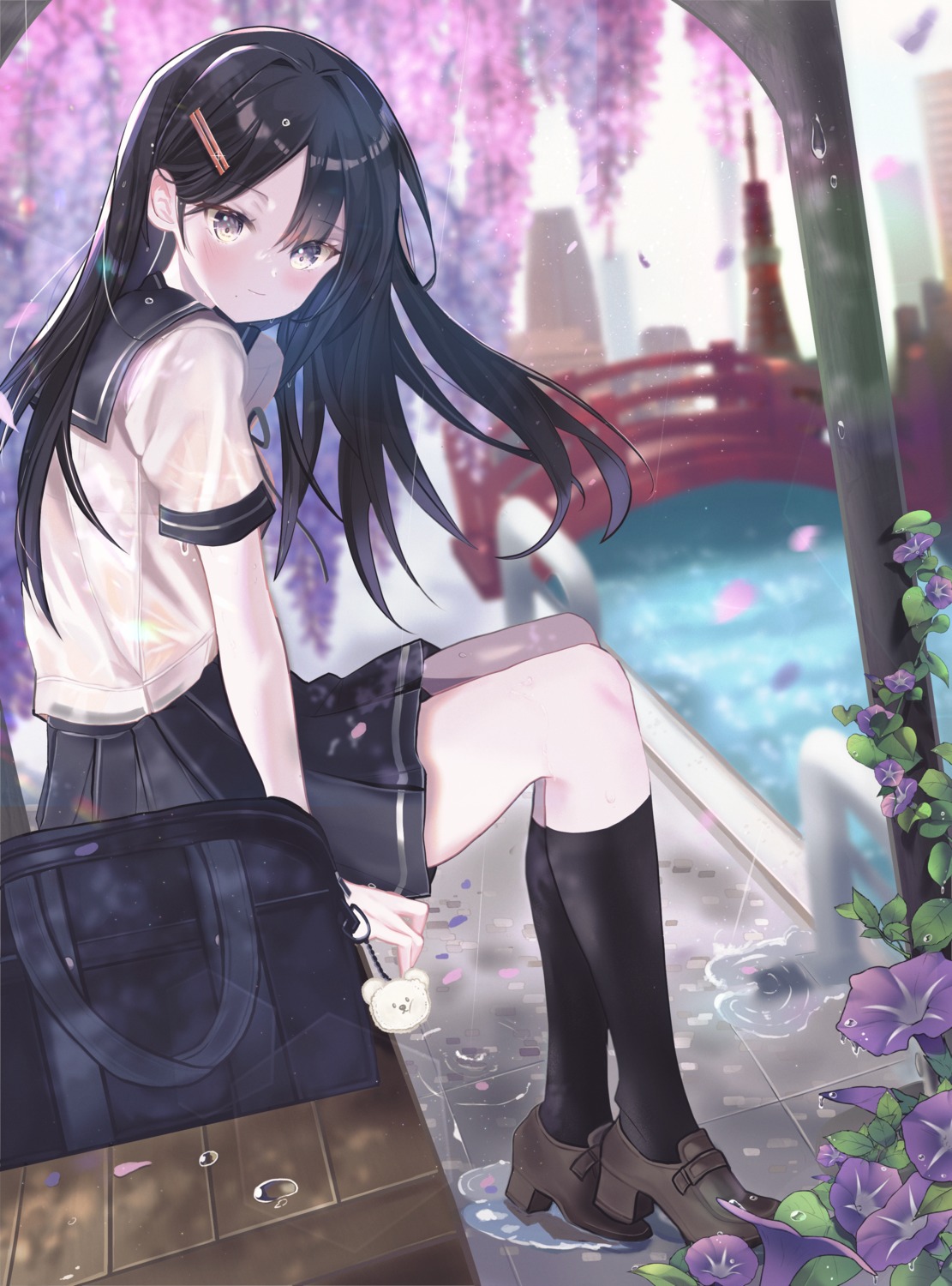 bra, kimu_(yyhhoo23232), see_through, seifuku, wet, wet_clothes