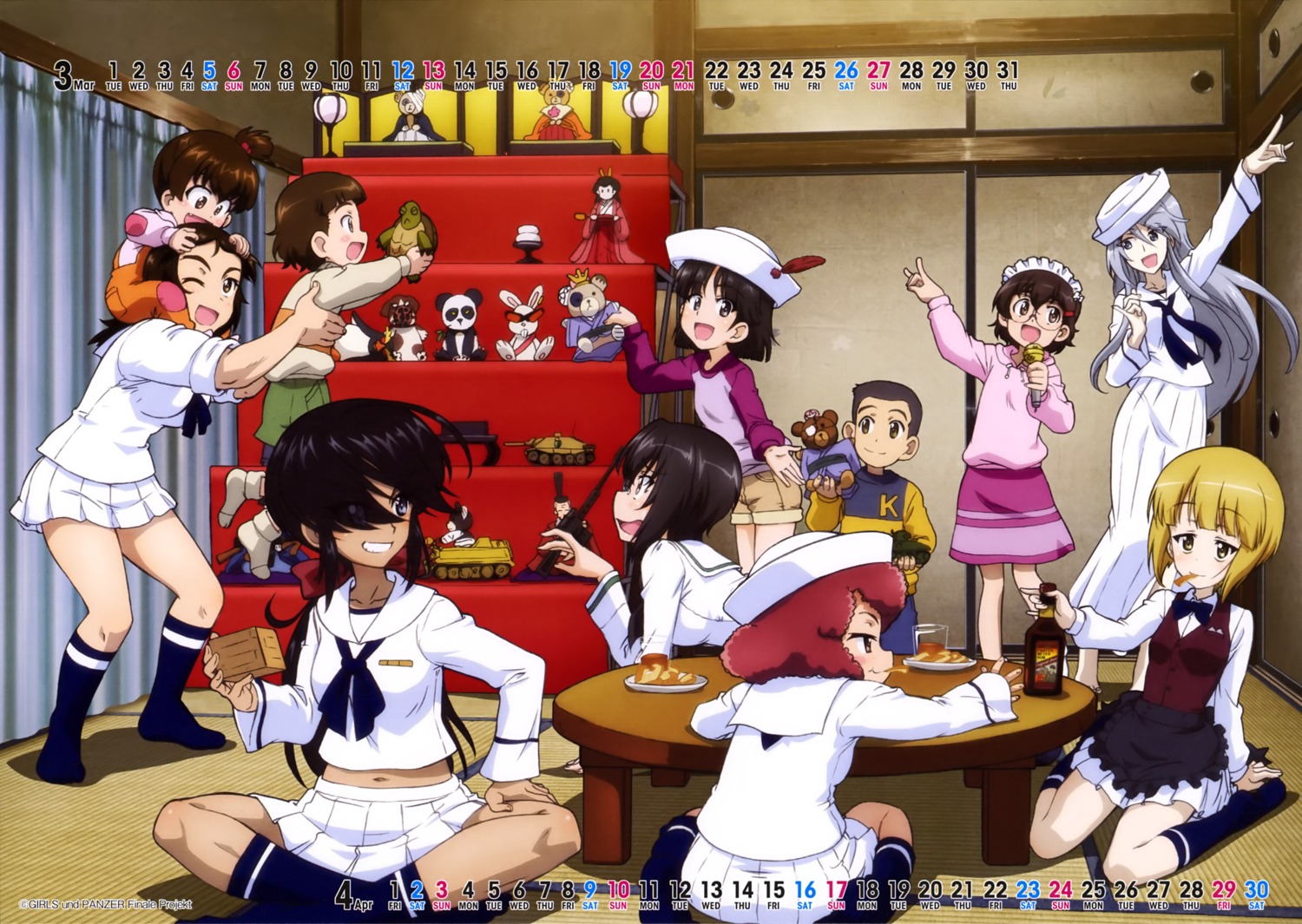 calendar, cutlass_(girls_und_panzer), flint_(girls_und_panzer), girls_und_panzer, kawashima_momo, megane, murakami_(girls_und_panzer), ogin_(girls_und_panzer)