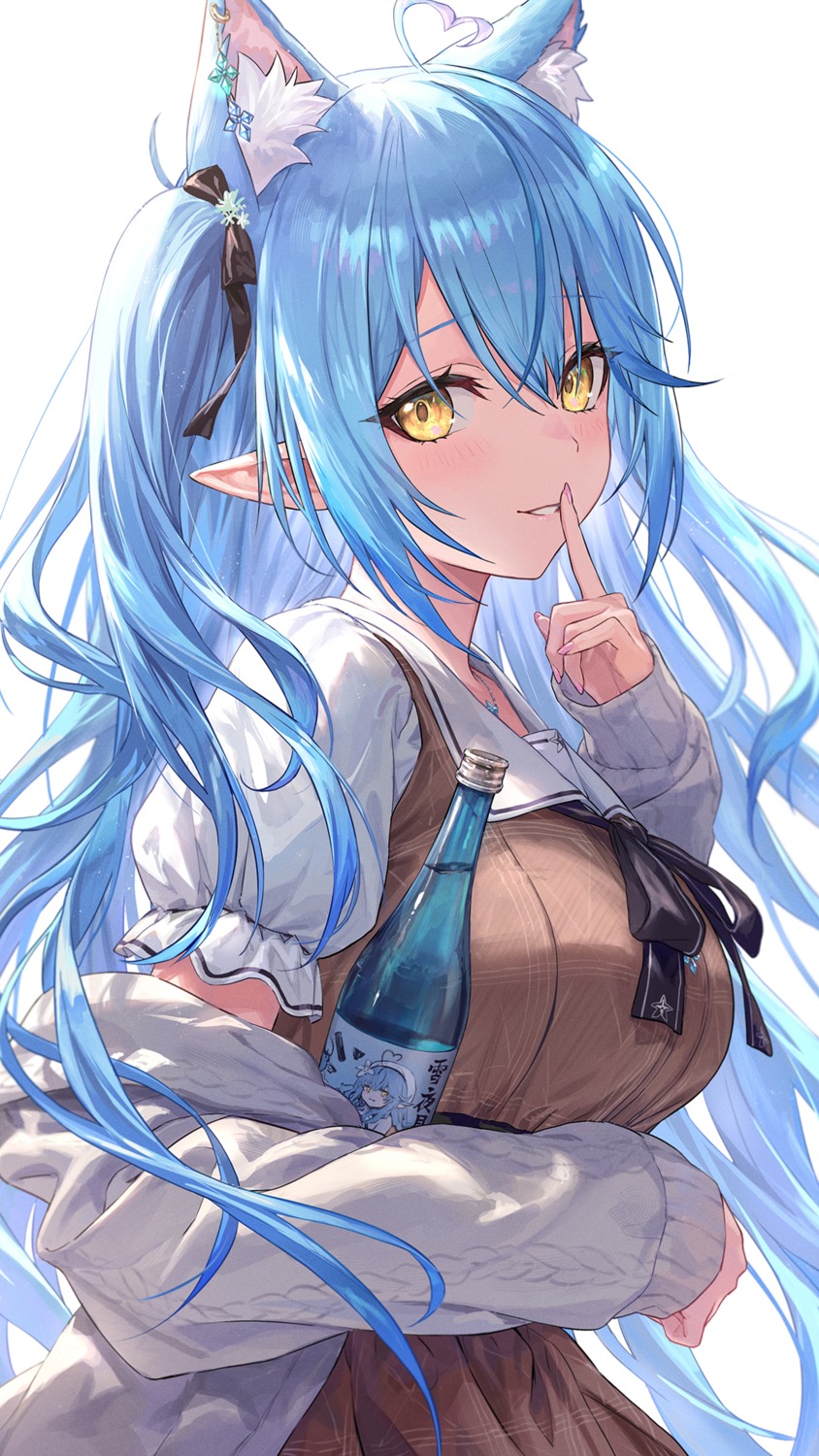 animal_ears, elf, guchico, hololive, nekomimi, pointy_ears, seifuku, sweater