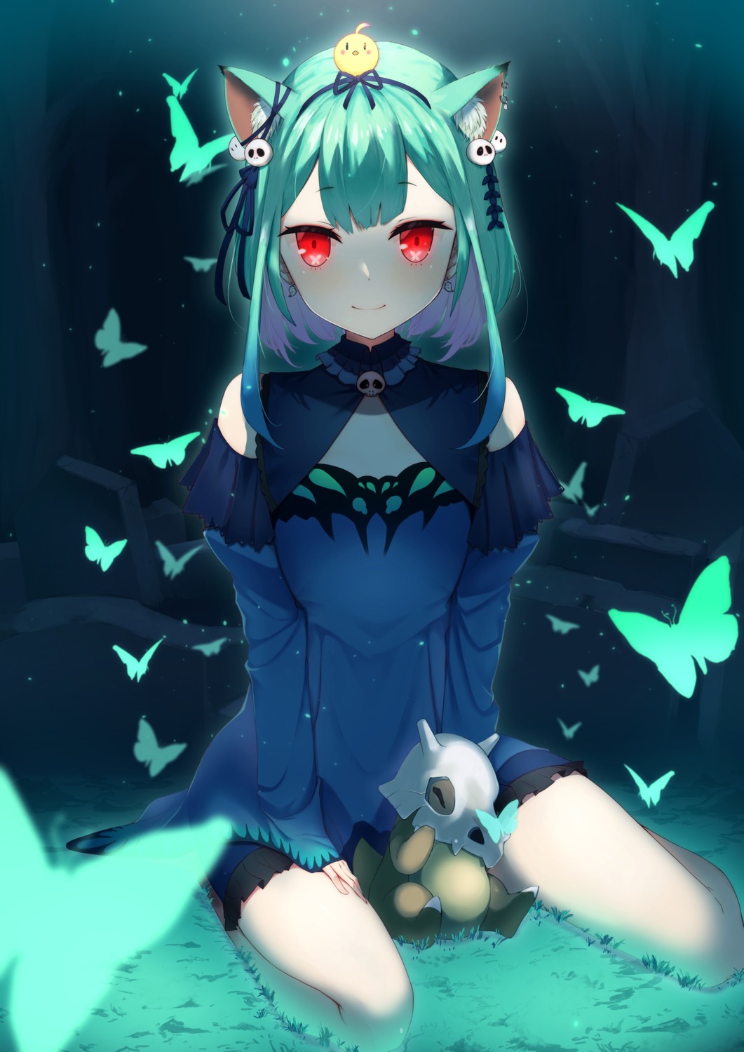 animal_ears, crossover, cubone, dress, hololive, nekomimi, pokemon, sion_owatas